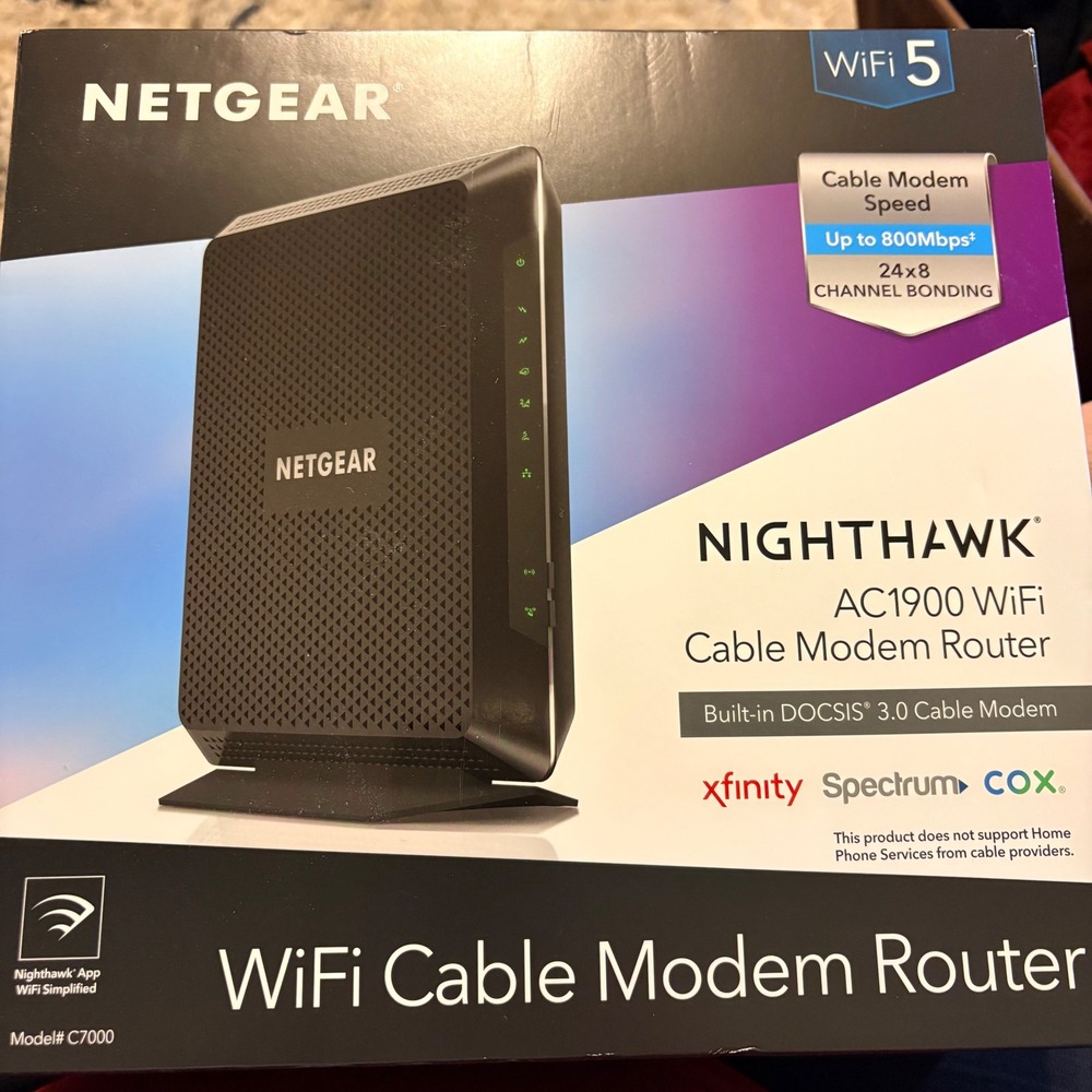 Netgear Nighthawk AC1900 WiFi Cable Modem Router C7000v2 DOCSIS 3.0 WiFi 5 Black